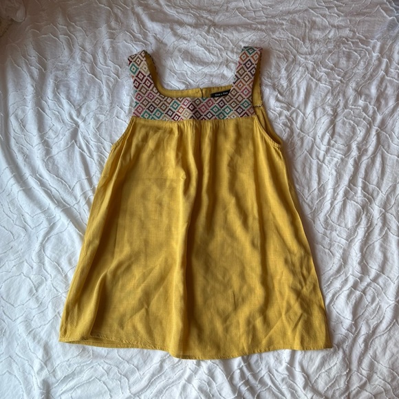 Doe & Rae Mustard Yellow Tank Top with Multicolor Pattern Neckline - Picture 1 of 6